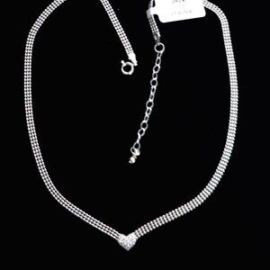 Sterling Silver Mesh Ball Beaded Pave CZ Heart Pendant Necklace